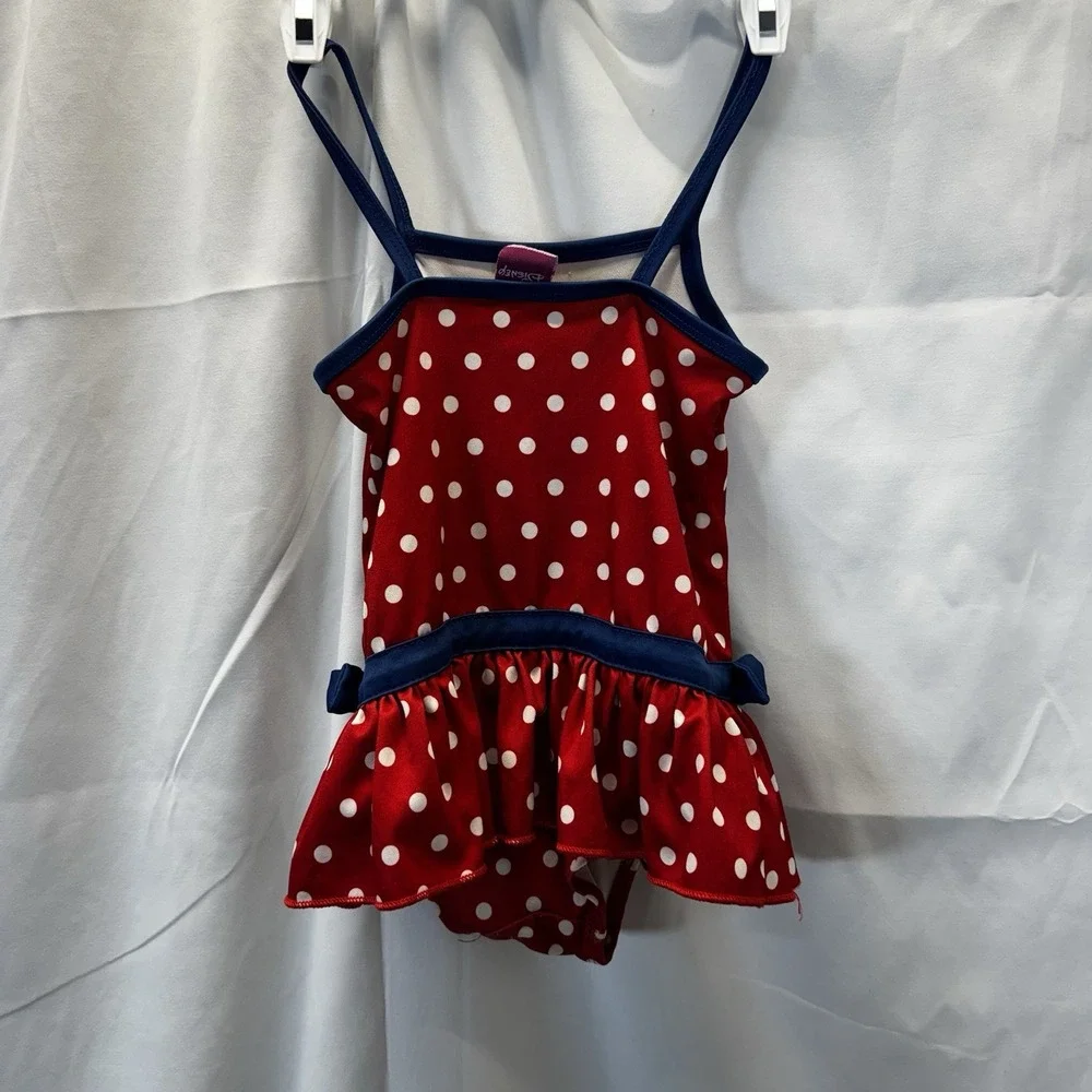 Disney Store Girls Minnie Mouse Polka Dot Swimsuit with Skirted Bottom Red‎ Navy